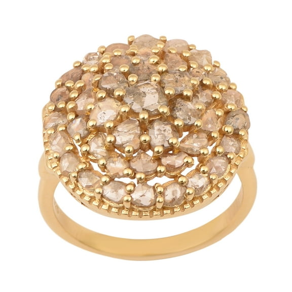2.30 Ct Rose Cut Champagne Diamond 925 Sterling Silver Yellow Plated Round Shape Cluster Women Wedding Ring