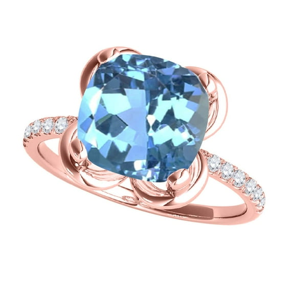 2.30 Ct. Ttw Diamond And Cushion Cut Blue Topaz Ring In 10K Rose Gold