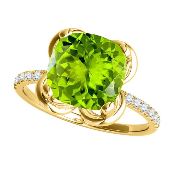 2.30 Ct. Ttw Diamond And Cushion Cut Peridot Ring In 10K Yellow Gold