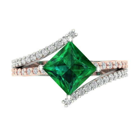 Solitaire with Accents Engagement Ring for Women - 2.3075ct Simulated Emerald in 14K White/Rose Gold Promise Ring