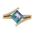 thumbnail image 1 of 2.3075 ctw Solitaire with Zirconia Diamond Accents Anniversary Ring for Women | Princess Cut Blue Moissanite | Hyperallergenic Solid 14K Yellow Gold, 1 of 5