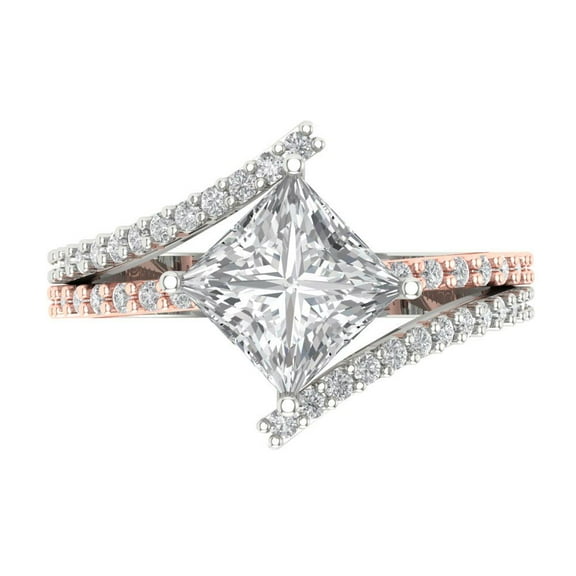 2.3075 ctw Solitaire with Zirconia Diamond Accents Anniversary Ring for Women | Princess Cut Moissanite | Hyperallergenic Solid 14K White/Rose Gold