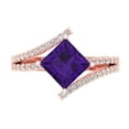 thumbnail image 1 of 2.3075 ctw Solitaire with Zirconia Diamond Accents Anniversary Ring for Women | Princess Cut Natural Amethyst | Hyperallergenic Solid 14K Rose Gold, 1 of 5