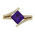 thumbnail image 1 of 2.3075 ctw Solitaire with Zirconia Diamond Accents Anniversary Ring for Women | Princess Cut Natural Amethyst | Hyperallergenic Solid 14K Yellow Gold, 1 of 5
