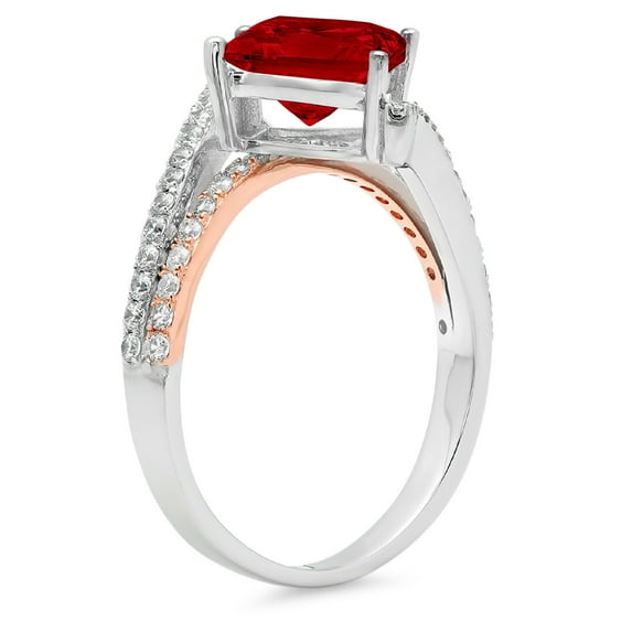2.3075 ct Princess Cut Natural Garnet Solitaire with Accents Engagement Ring for Women in 18K White/Rose Gold