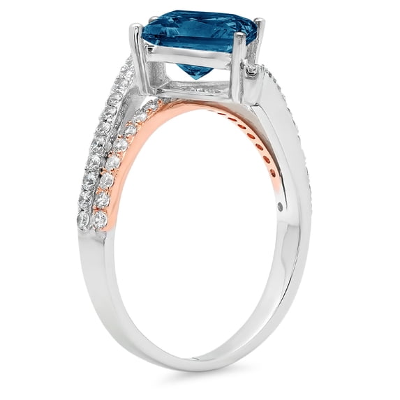 2.3075 ct Princess Cut Natural London Blue Topaz Solitaire with Accents Engagement Ring for Women in 14K White/Rose Gold
