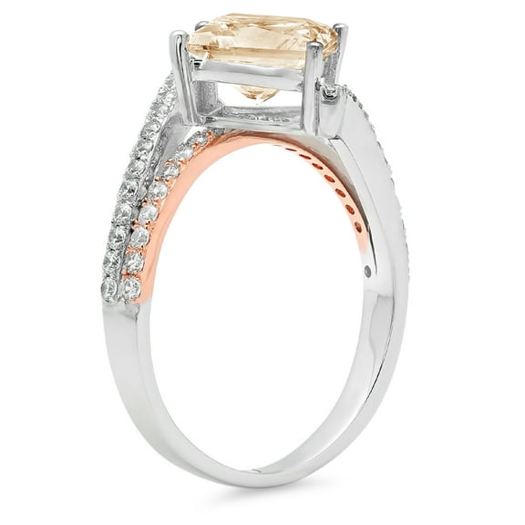 2.3075 ct Princess Cut Natural Morganite Solitaire with Accents Engagement Ring for Women in 18K White/Rose Gold
