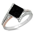 thumbnail image 1 of 2.3075 ct Princess Cut Natural Onyx Solitaire with Simulated Diamond Accents 14K White/Rose Gold Womens Engagement Ring, 1 of 4