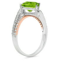 2.3075 ct Princess Cut Natural Peridot Solitaire with Accents Engagement Ring for Women in 18K White/Rose Gold