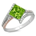 thumbnail image 1 of 2.3075 ct Princess Cut Natural Peridot Solitaire with Simulated Diamond Accents 18K White/Rose Gold Womens Engagement Ring, 1 of 6
