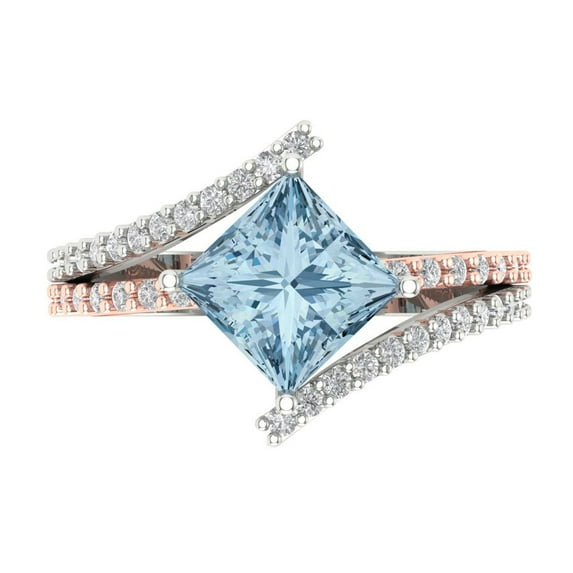 Clara Pucci 14K White/Rose Gold 2.31ct SkyBlueTopaz Solitaire with Accents