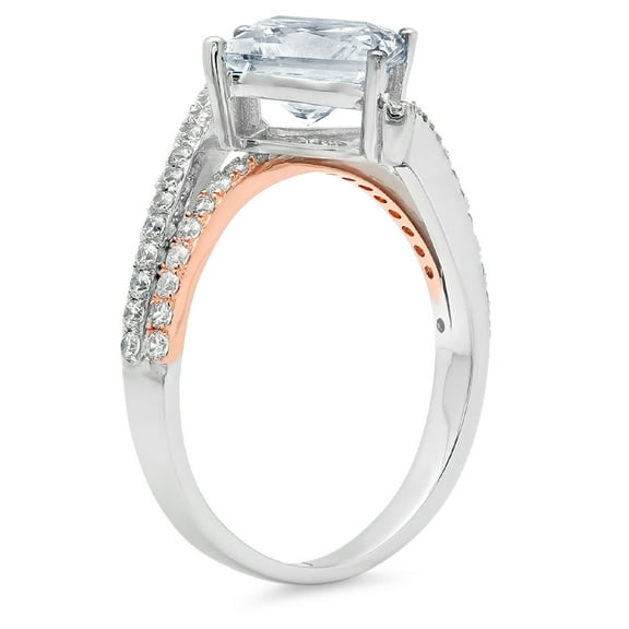 2.3075 ct Princess Cut Natural Swiss Blue Topaz Solitaire with Accents Engagement Ring for Women in 18K White/Rose Gold
