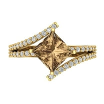 2.3075 ct Princess Cut Simulated Champagne Diamond Solitaire with Simulated Diamond Accents 14K Yellow Gold Womens Engagement Ring