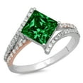 thumbnail image 1 of 2.3075 ct Princess Cut Simulated Emerald Solitaire with Simulated Diamond Accents 14K White/Rose Gold Womens Engagement Ring, 1 of 6