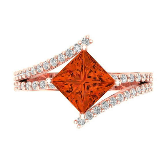 2.3075 ct Princess Cut Simulated Red Diamond Solitaire with Simulated Diamond Accents 18K Rose Gold Womens Engagement Ring