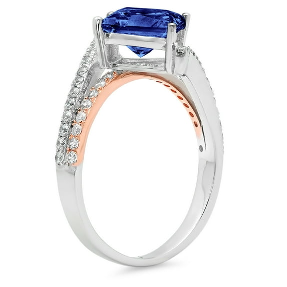 2.3075 ct Princess Cut Simulated Tanzanite Solitaire with Accents Engagement Ring for Women in 14K White/Rose Gold