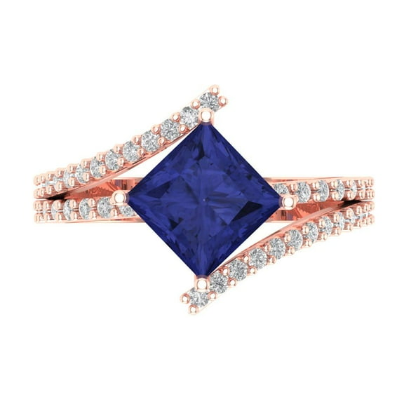 2.3075 ctw Solitaire with Zirconia Diamond Accents Anniversary Ring for Women | Princess Cut Simulated Tanzanite | Hyperallergenic Solid 18K Rose Gold