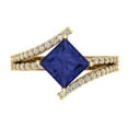 thumbnail image 1 of 2.3075 ct Princess Cut Simulated Tanzanite Solitaire with Simulated Diamond Accents 18K Yellow Gold Womens Engagement Ring, 1 of 5