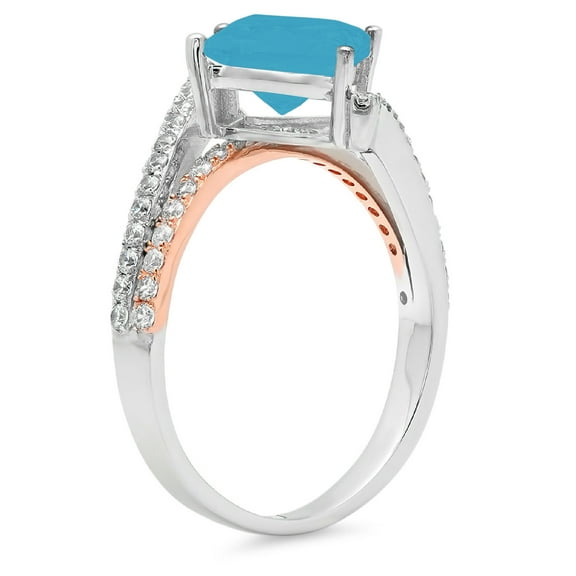 2.3075 ct Princess Cut Simulated Turquoise Solitaire with Accents Engagement Ring for Women in 18K White/Rose Gold