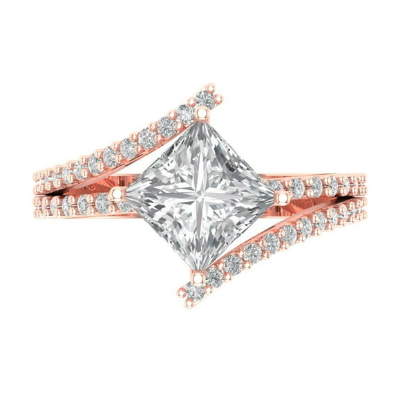2.3075 ctw Solitaire with Zirconia Diamond Accents Anniversary Ring for Women | Princess Cut White Sapphire | Hyperallergenic Solid 18K Rose Gold