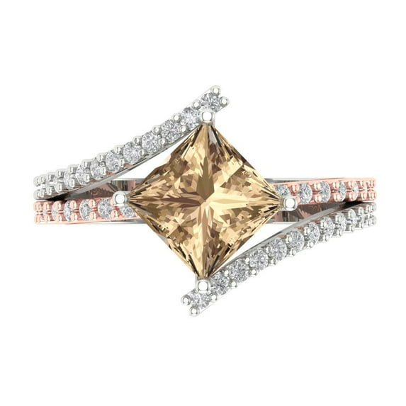 2.3075 ct Princess Cut Yellow Moissanite Solitaire with Simulated Diamond Accents 14K White/Rose Gold Womens Engagement Ring