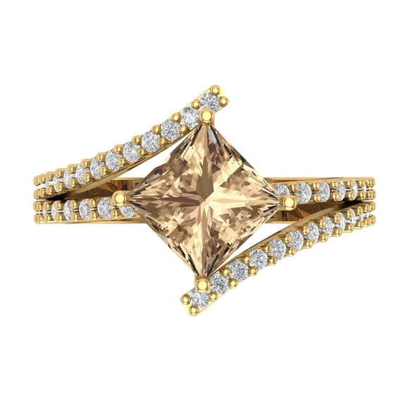 2.3075 ct Princess Cut Yellow Moissanite Solitaire with Simulated Diamond Accents 14K Yellow Gold Womens Engagement Ring