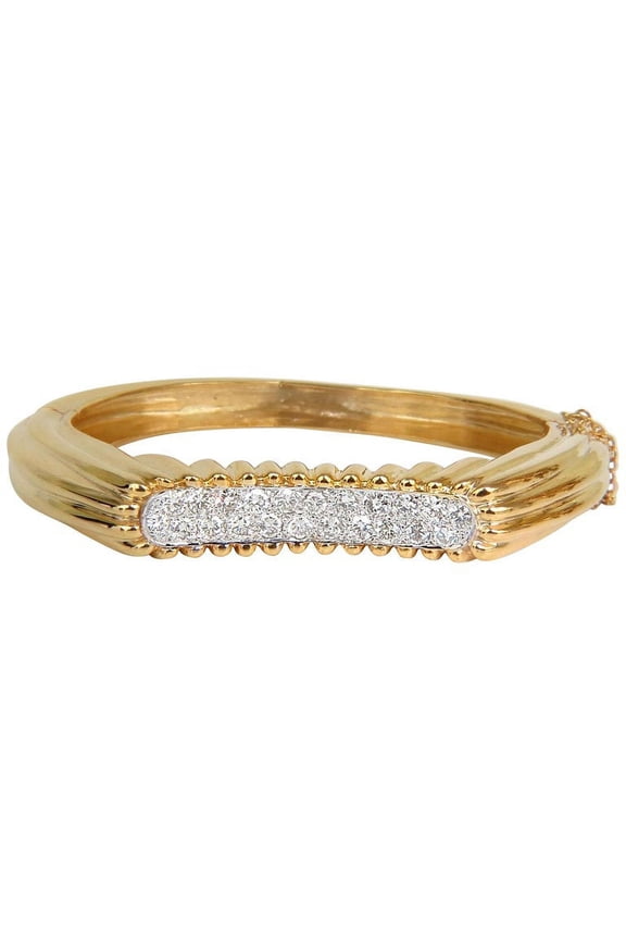2.30CT INVERTED ARCH GRILLED WAVE RETRO 14KT DIAMONDS BANGLE BRACELET