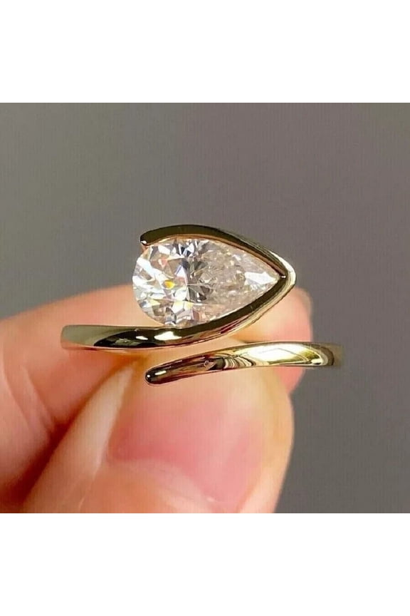 2.30CT Pear Cut Lab Created Diamond Engagement Ring 14K Yellow Gold Plated Sterling Silver