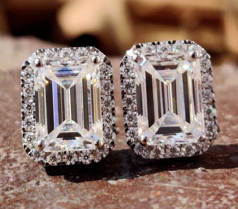 2.30Ct Emerald Cut Lab Created Diamond Women's Stud Earrings 14K White Gold Plated