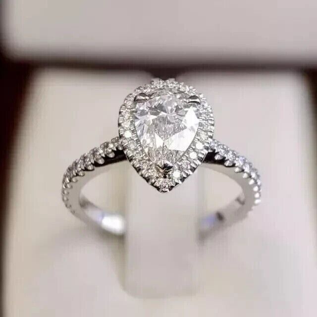 2.30Ct Pear Cut Lab Created Diamond Women's Pretty Wedding Ring In 14K ...