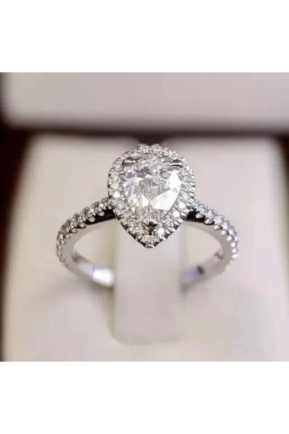 2.30Ct Pear Cut Lab Created Diamond Women's Pretty Wedding Ring In 14K White Gold Plated