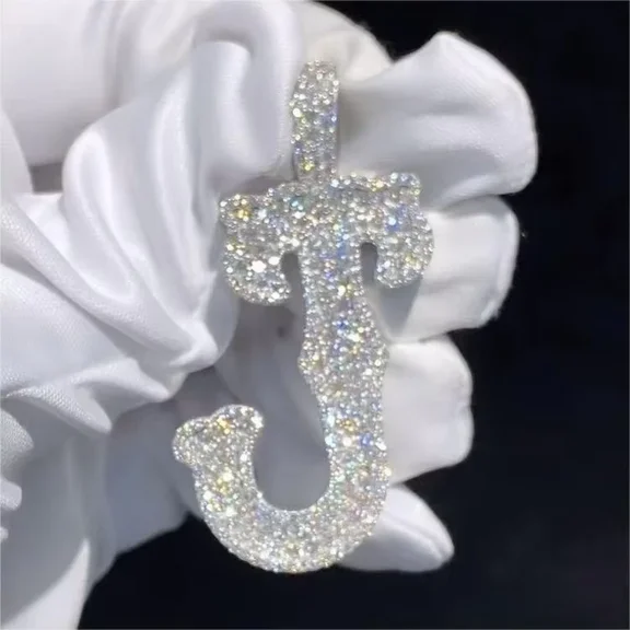 2.30Ct Round Cut Diamond Initial "J" Letter Pendant 14K White Gold Plated
