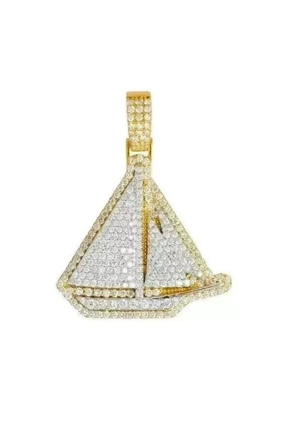 2.30Ct Round Cut Lab Created Diamond Customize Boat Pendant 14K Yellow Gold Plated