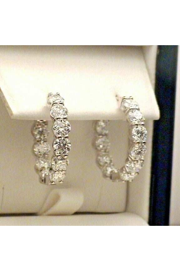 2.30Ct Round Lab Created Diamond Women's Hoop Earrings 14K White Gold Plated