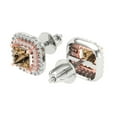 thumbnail image 1 of 2.31 Ct Princess Cut Halo Studs Champagne Crystal 14K White Rose Solid Gold Everyday Dainty Earrings Screw Back, 1 of 7