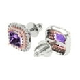thumbnail image 1 of 2.31 Ct Princess Cut Halo Studs Purple Alexandrite 18K White Rose Solid Solid Gold Everyday Dainty Earrings Screw Back, 1 of 7