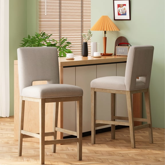 Of 2 31 Inch Counter Stools, Rubberwood Legs, Comfortable Breathable Fabric Seat, L-shaped For Posture, Modern And Versatile Appearance, Easy Assembly Steps Stools (2 Units), Robust Cover,