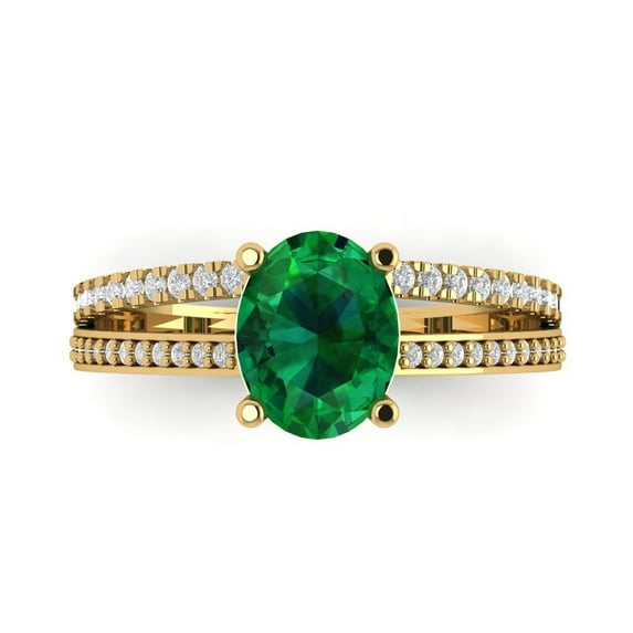 Solitaire with Accents Engagement Ring for Women - 2.32ct Simulated Emerald in 14K Yellow Gold Promise Ring