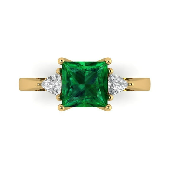Three-Stone Engagement Ring for Women - 2.32ct Simulated Emerald in 14K Yellow Gold Promise Ring