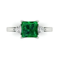 Three-Stone Engagement Ring for Women - 2.32ct Simulated Emerald in 18K White Gold Promise Ring