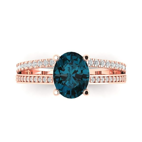 Solitaire with Accents Engagement Ring for Women - 2.32ct Natural London Blue Topaz in 14K Rose Gold Promise Ring