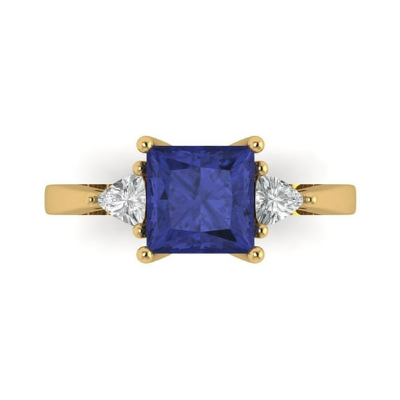 Three-Stone Engagement Ring for Women - 2.32ct Simulated Tanzanite in 18K Yellow Gold Promise Ring