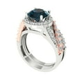 thumbnail image 1 of 2.32 ct Brilliant Round Cut Natural London Blue Topaz 18K White/Rose Gold Halo Solitaire with Accents Engagement Bridal Wedding Ring Band Set size 9.5, 1 of 7
