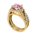 thumbnail image 1 of 2.32 ct Brilliant Round Cut Pink Zircon 18K Yellow Gold Halo Solitaire with Accents Engagement Bridal Wedding Ring Band Set size 10.25, 1 of 7