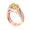 thumbnail image 1 of 2.32 ct Brilliant Round Cut Yellow Zircon 18K Rose Gold Halo Solitaire with Accents Engagement Bridal Wedding Ring Band Set size 10.5, 1 of 7