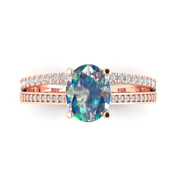 2.32 ct Oval Cut Blue Moissanite Solitaire with Accents Engagement Ring for Women in 18K Rose Gold