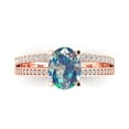 thumbnail image 1 of 2.32 ct Oval Cut Blue Moissanite Solitaire with Simulated Diamond Accents 14K Rose Gold Womens Engagement Ring, 1 of 5