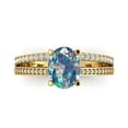 thumbnail image 1 of 2.32 ct Oval Cut Blue Moissanite Solitaire with Simulated Diamond Accents 18K Yellow Gold Womens Engagement Ring, 1 of 6