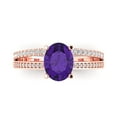 thumbnail image 1 of 2.32 ct Oval Cut Natural Amethyst Solitaire with Simulated Diamond Accents 14K Rose Gold Womens Engagement Ring, 1 of 5