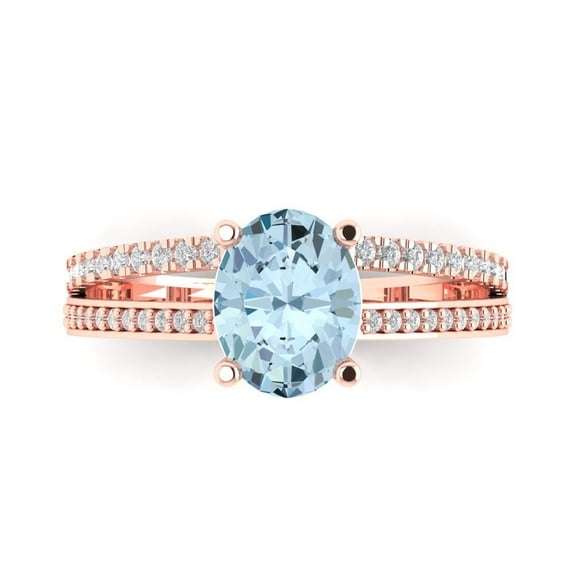 2.32 ct Oval Cut Natural Aquamarine Solitaire with Accents Engagement Ring for Women in 18K Rose Gold